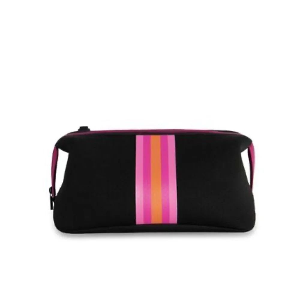 Neoprene Toiletry Bag - Black with Pink and Orange Stripe -